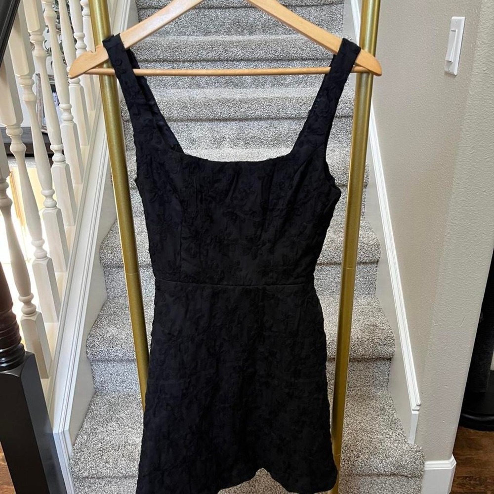 Black mini square neck texture pattern sundress m